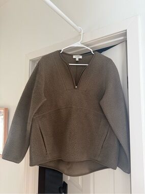 COS Women's Olive Green Fleece Quarter-Zip Pullover Sweater